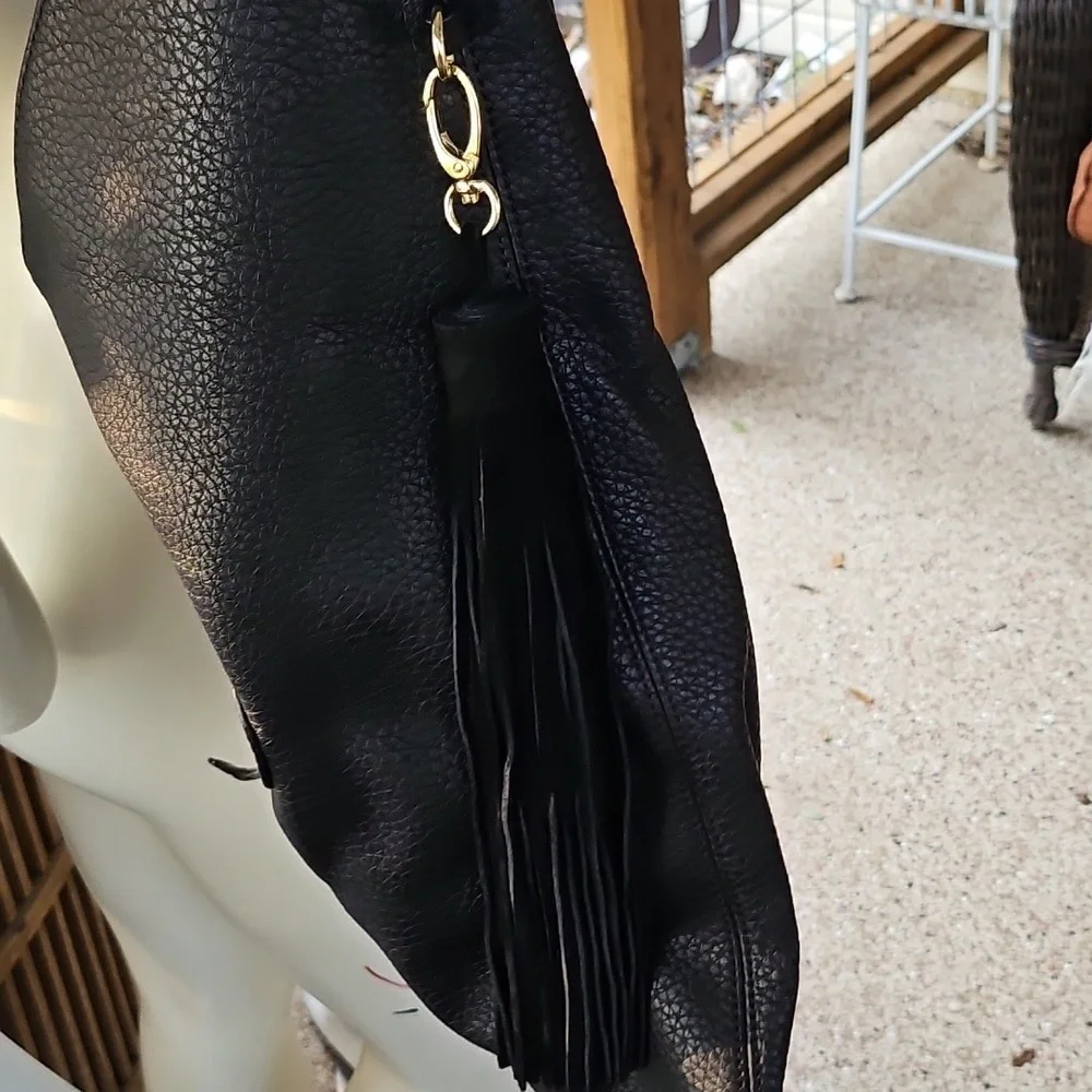 STEVE MADDEN Black Faux Leather Shoulder Large Hobo Shoulder Bag Tassel Charm - Picture 4 of 12
